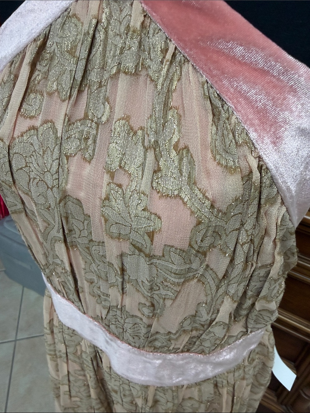 VENUS Pink and Gold One-Shoulder Lace Evening Gown - Picture 7 of 7
